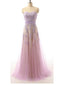 A-line Sweetheart Floor-Length Tulle Prom Dresses With Appliques HX00129