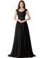 A-line Sweetheart Sweep Train Chiffon Appliqued Beaded Black Prom Dresses 3022