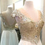 BohoProm prom dresses A-line Sweetheart Sweep Train  Organza  Beaded  Sequined Prom Dresses 2883