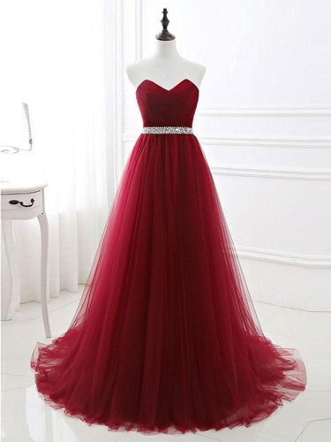 BohoProm prom dresses A-line Sweetheart Sweep Train Tulle Rhinestone Prom Dresses 3017