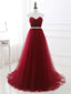 A-line Sweetheart Sweep Train Tulle Rhinestone Prom Dresses 3017