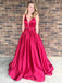 BohoProm prom dresses A-line V-Neck Chapel Train Satin Beaded Prom Dresses 2853