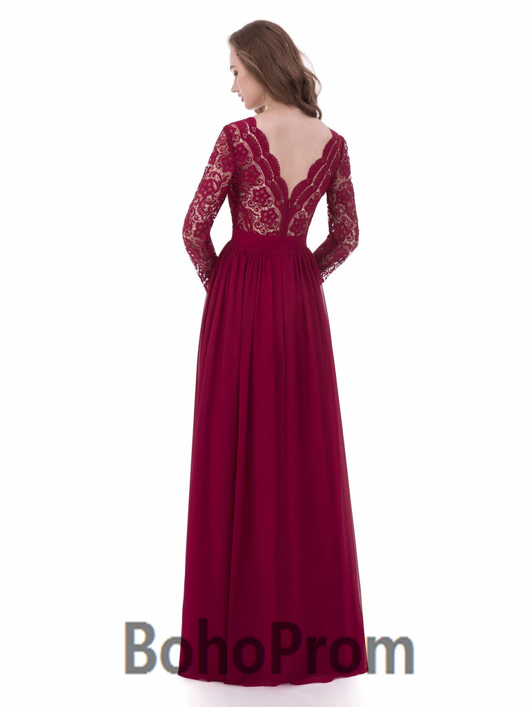 BohoProm prom dresses A-line V-Neck Floor-Length Chiffon Appliqued Burgundy prom Dresses 3051
