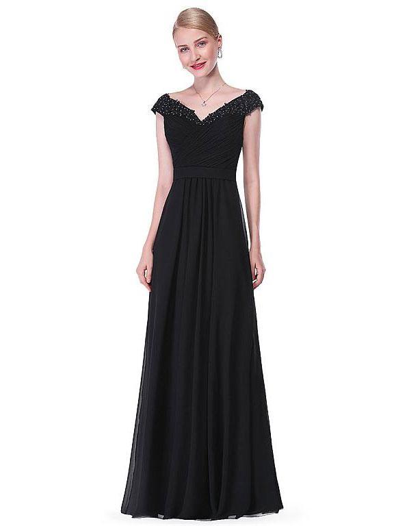 BohoProm prom dresses A-Line V-neck Floor-Length Chiffon Beaded Appliqued Prom Dress 3099