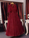 BohoProm prom dresses A-line V-Neck Floor-Length Lace Rhine Stone Burgundy Prom Dresses ASD26988