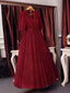 A-line V-Neck Floor-Length Lace Rhine Stone Burgundy Prom Dresses ASD26988