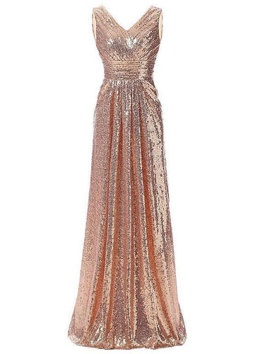 BohoProm prom dresses A-line V-neck  Floor-length Shinny  Sequined Prom Peagant Dresses 2882