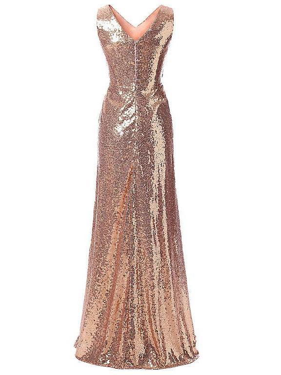 BohoProm prom dresses A-line V-neck  Floor-length Shinny  Sequined Prom Peagant Dresses 2882