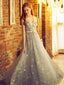 A-line V-neck Floor-Length Tulle Appliqued Beaded Prom Dresses ASD26822