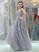 BohoProm prom dresses A-Line V-neck Floor-Length Tulle Appliqued Prom Dress 3093