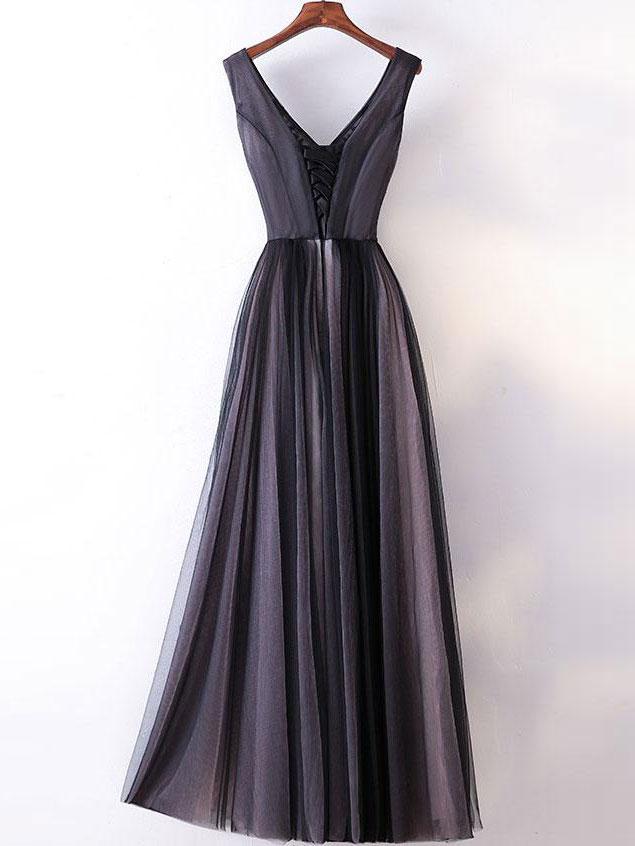 BohoProm prom dresses A-line V-neck Floor-Length Tulle Beaded Appliqued prom Dresses 3007