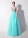 BohoProm prom dresses A-Line V-neck Floor-Length Tulle Beaded Sequined  Prom Dress 3100