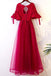BohoProm prom dresses A-line V-neck Floor-Length Tulle Lace Beaded Red Prom Dresses ASD26825