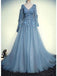 BohoProm prom dresses A-line V-Neck Floor-Length Tulle Long Prom Dresses With Appliques HX00113