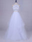 A-line V-neck Floor-Length Tulle White Prom Dresses With Beading ASD27104