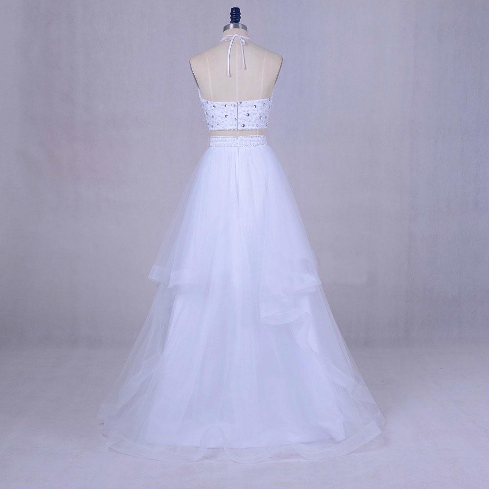 BohoProm prom dresses A-line V-neck Floor-Length Tulle White Prom Dresses With Beading ASD27104