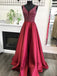 BohoProm prom dresses A-line V-neck Satin Floor-Length Beaded Burgundy  Prom Dresses 2887