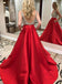 BohoProm prom dresses A-line V-neck Sweep Train Satin Red Prom Dresses With Rhine Stones ASD27102