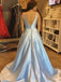 BohoProm prom dresses A-Line V-neck Sweep Train Satin Simple Prom Dress 3101