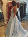 BohoProm prom dresses A-Line V-neck Sweep Train Satin Simple Prom Dress 3101
