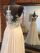 BohoProm prom dresses A-line V-neck Sweep Train Tulle Appliqued Long Prom Dresses APD2676