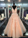 BohoProm prom dresses A-line V-Neck Sweep Train Tulle Appliqued Rhine Stone Prom Dress 3091