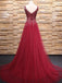 BohoProm prom dresses A-line V-neck Sweep Train Tulle Rhinestone Beaded Prom Dresses 3011