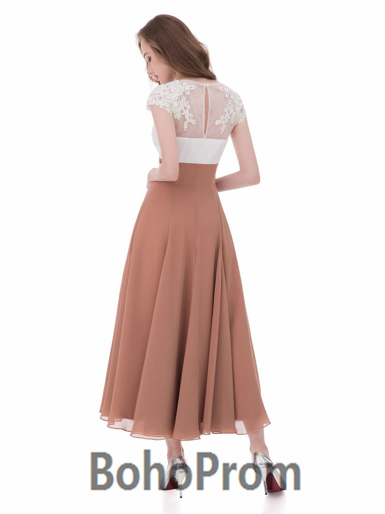 BohoProm prom dresses A-line V-Neck Tea-Length Chiffon Appliqued prom Dresses 3057