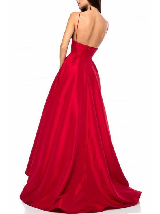 BohoProm prom dresses Attractive Satin Spaghetti Straps Neckline A-line Prom Dresses With Pleats PD179