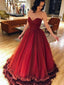 Ball-Gown Sweetheart Floor-Length Tulle Burgundy Long Evening Dresses HX0090