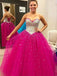 BohoProm prom dresses Ball-Gown Sweetheart Floor-Length Tulle Fuchsia Prom Dresses With Sequins HX0097