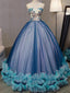 Ball-Gown V-Neck Floor-Length Tulle Appliqued Unique Quinceanera Dresses HX0039