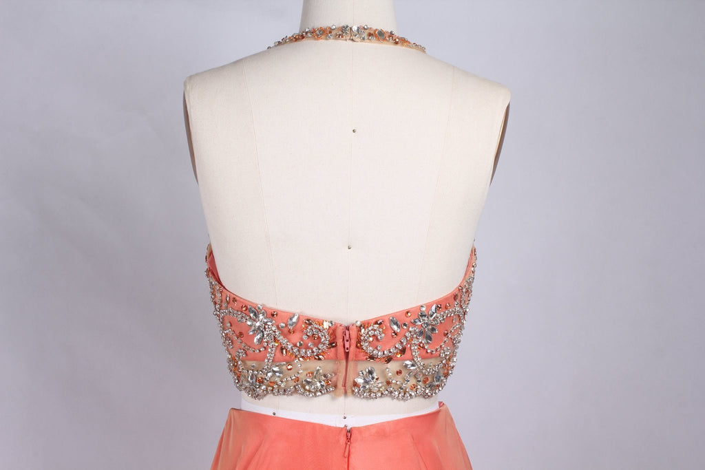 BohoProm prom dresses Brilliant Organza Jewel Neckline 2 Pieces A-line Prom Dresses With Rhinestones PD216