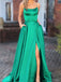 BohoProm prom dresses Charming Satin Spaghetti Straps Neckline Sweep Train A-line Prom Dresses With Slit PD051