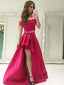 Chic Satin Off-the-shoulder Neckline Floor-length Two-piece A-line Prom Dresses With Beaded Appliques PD006