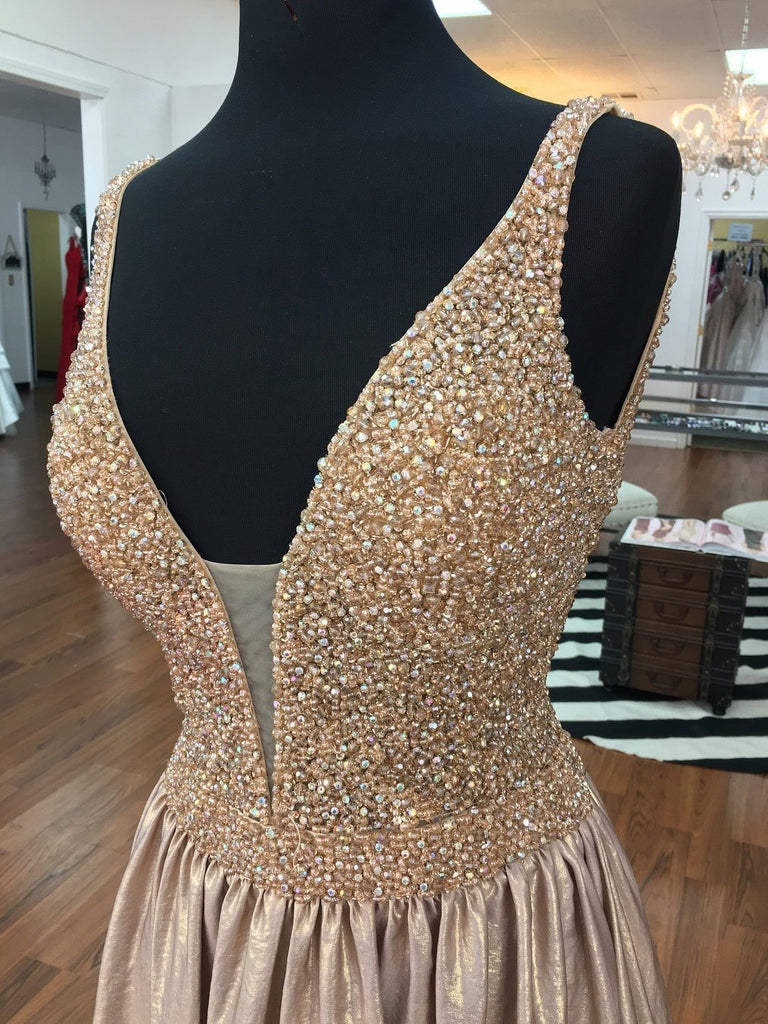 BohoProm prom dresses Chic Taffeta Spaghetti Straps Neckline A-line Prom Dresses With Beadings PD128