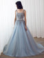 Chic Tulle Sweetheart Neckline Sweep Train A-line Prom Dresses With Appliques PD065