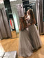 Chic Tulle V-neck Neckline Floor-length A-line Prom Dresses With Beadings PD032
