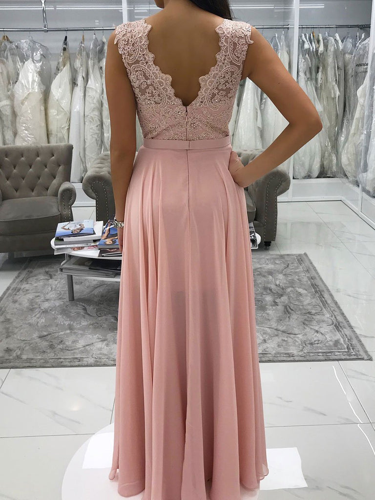 BohoProm prom dresses Delicate Chiffon V-neck Neckline A-line Prom Dresses With Beaded Appliques PD112
