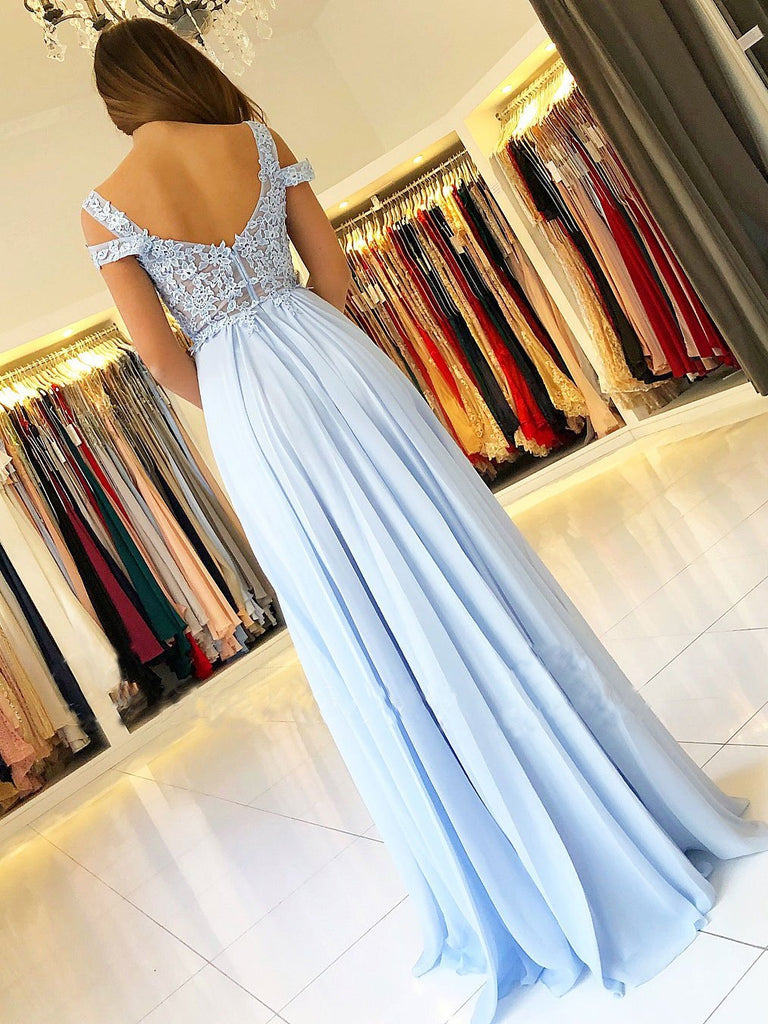 BohoProm prom dresses Delicate Chiffon V-neck Neckline Sweep Train A-line Prom Dresses With Appliques PD023