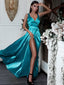 Delicate Satin V-neck Neckline Sweep Train A-line Prom Dress PD129