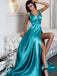 BohoProm prom dresses Delicate Satin V-neck Neckline Sweep Train A-line Prom Dress PD129