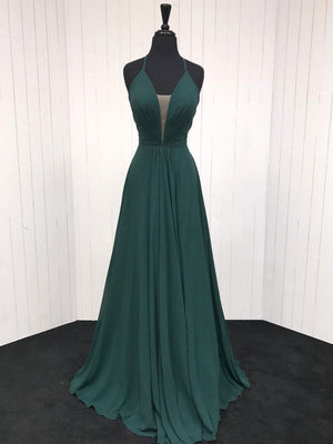 BohoProm prom dresses Elegant Chiffon Halter Neckline Sweep Train A-line Prom Dress PD132