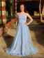 Elegant Satin Strapless Neckline A-line Prom Dresses With Beadings PD141
