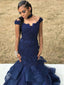 Elegant Tulle Off-the-shoulder Neckline Mermaid Prom Dresses With Beaded Appliques PD108