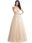 Excellent Tulle V-neck Neckline Floor-length A-line Prom Dresses With Rhinestones Appliques PD025