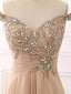 Exquisite Chiffon Off-the-shoulder Neckline A-line Prom Dresses With Rhinestones PD156