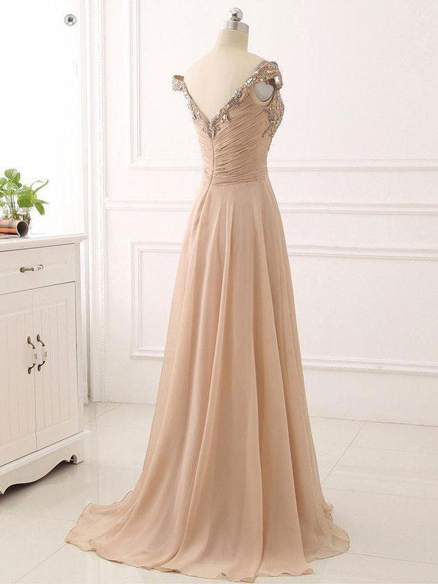 BohoProm prom dresses Exquisite Chiffon Off-the-shoulder Neckline A-line Prom Dresses With Rhinestones PD156