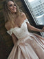 Exquisite Satin Off-the-shoulder Neckline A-line Prom Dresses With Appliques PD195