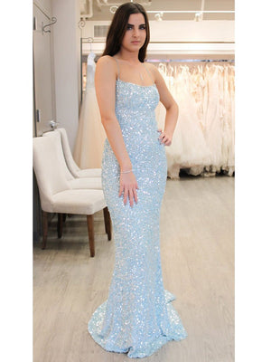 BohoProm prom dresses Eye-catching Sequin Lace Spaghetti Straps Neckline Sheath Prom Dresses PD178